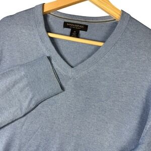 Banana Republic Luxury Blend Silk Cotton Cashmere V-Neck Sweater Blue Mens M